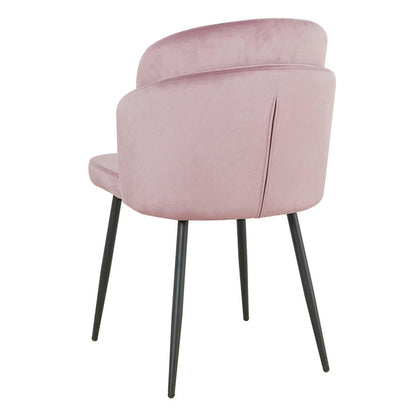 Scarlett Velvet Dining Chair Set of 2 in Mauve Pink, featuring blush-pink velvet upholstery on a curved back and seat, supported by four slim black metal legs.