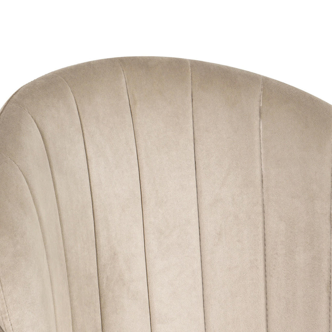 Scarlett Velvet Dining Chair Set of 2 in Warm Grey, featuring plush beige backrest with vertical channel stitching in a scalloped pattern.