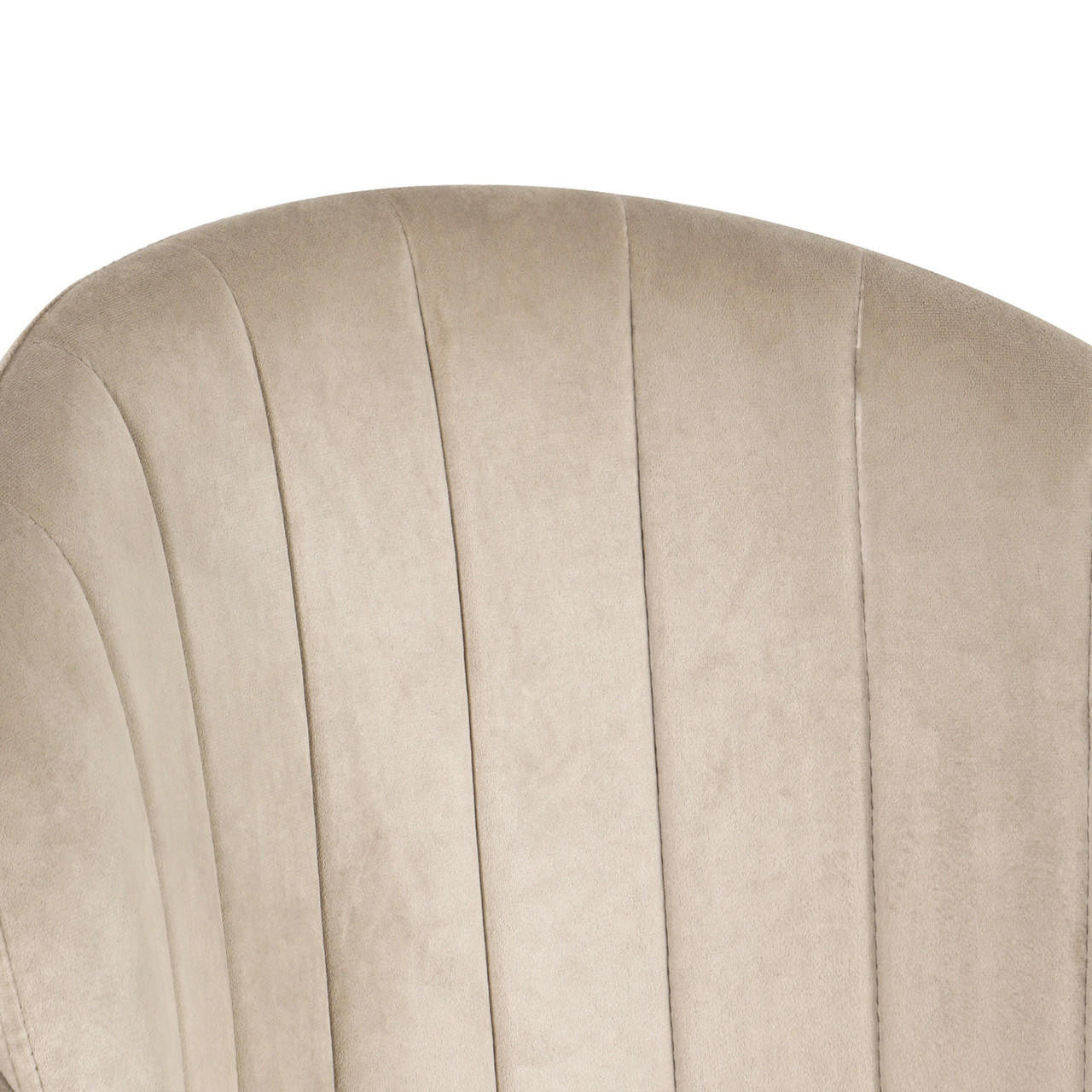 Scarlett Velvet Dining Chair Set of 2 in Warm Grey, featuring plush beige backrest with vertical channel stitching in a scalloped pattern.