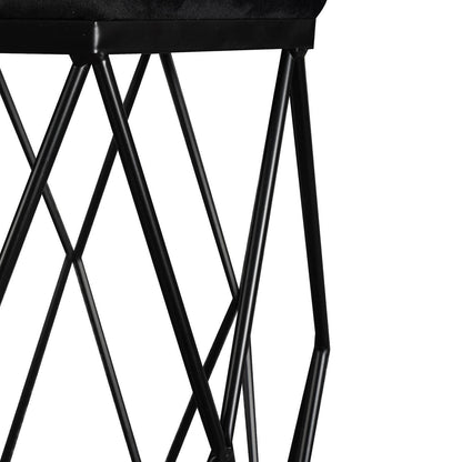 Serenity & Paisley Makeup Vanity Table & Stool Set in Black features a round black top stool with a geometric wire-frame metal base, highlighting modern elegance and practicality in design.