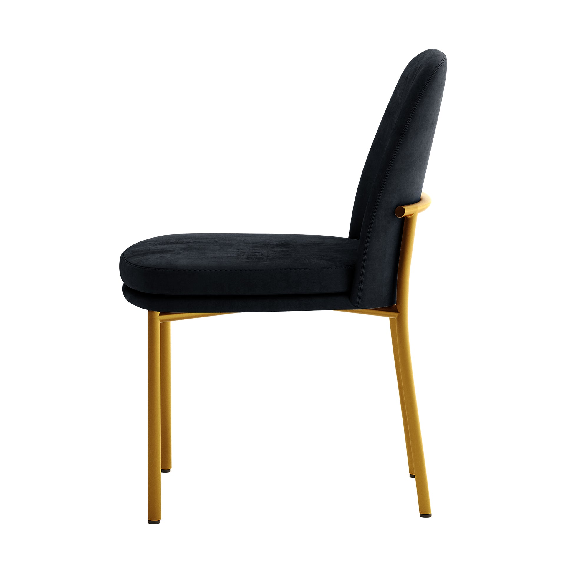 Shannon Velvet Dining Chair Set of 2 in Black features sleek black velvet upholstery on a slender gold metallic frame, offering a luxurious and modern touch to your dining space.