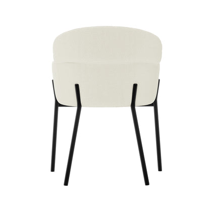 Sofia Chenille Fabric Dining Chair Set of 2, featuring a soft chenille fabric seat and curved backrest, supported by sleek black legs, embodying Scandinavian design for versatile, comfortable dining or accent seating.