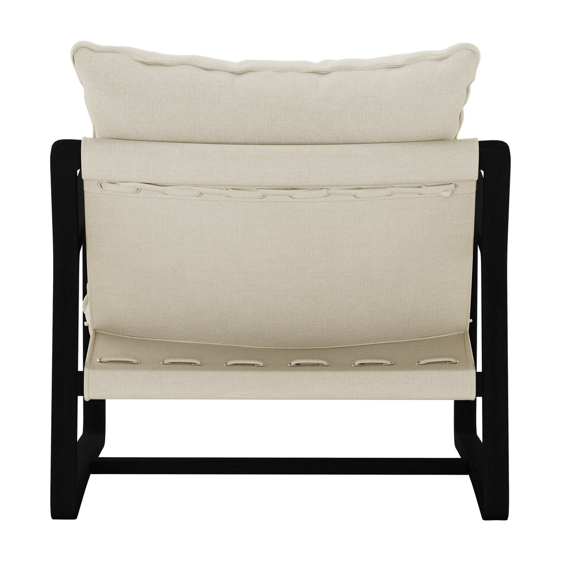 Tilly Linen Hardwood Arm Chair Black featuring a close-up of its cushion and fabric texture, showcasing the chair's elegant design and high-density foam for superior comfort.