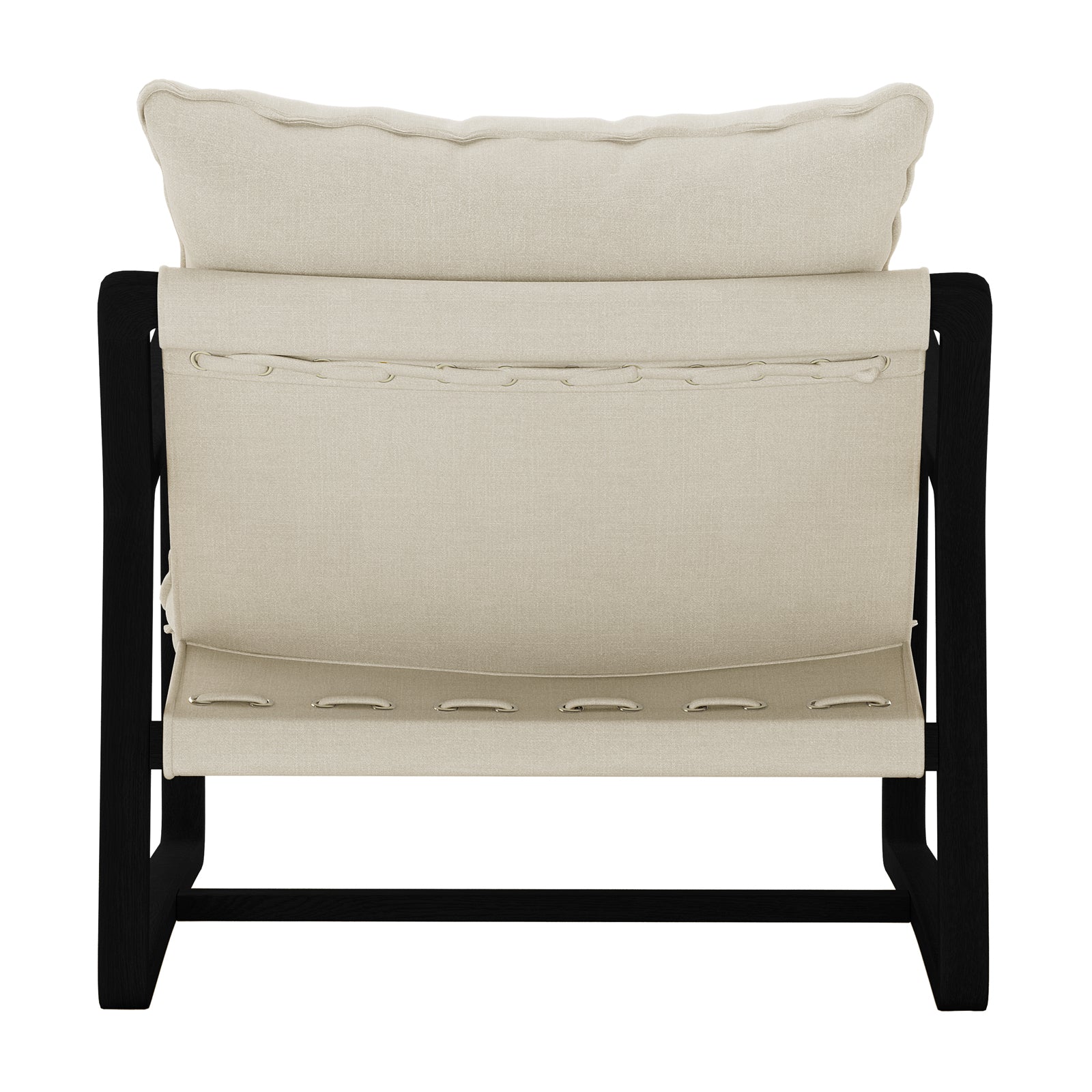 Tilly Linen Hardwood Arm Chair Black featuring a close-up of its cushion and fabric texture, showcasing the chair's elegant design and high-density foam for superior comfort.