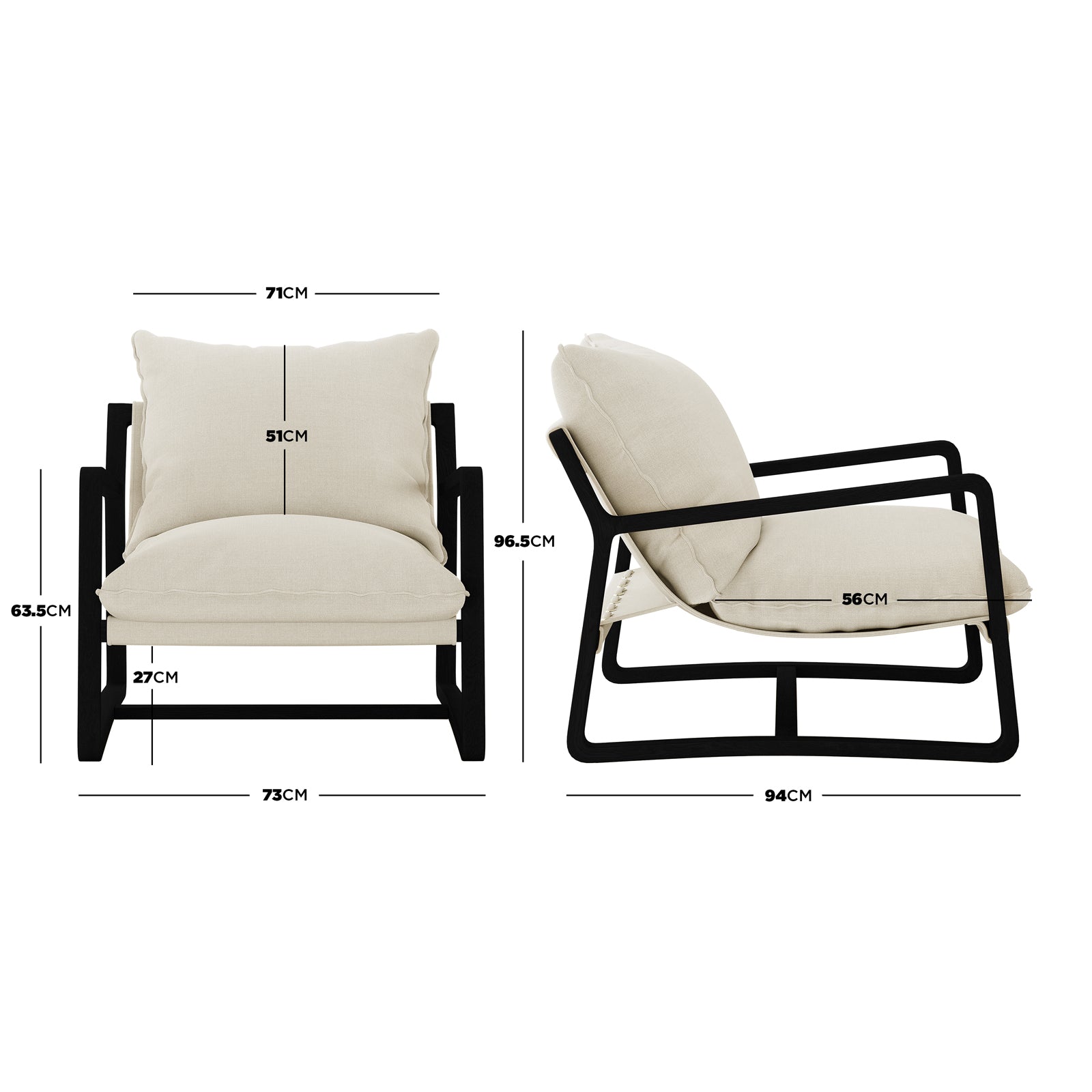 Tilly Linen Hardwood Arm Chair features a sleek design with armrests, showcasing a sturdy American oak frame and plush futon-style cushions, embodying comfort and elegance for modern spaces.