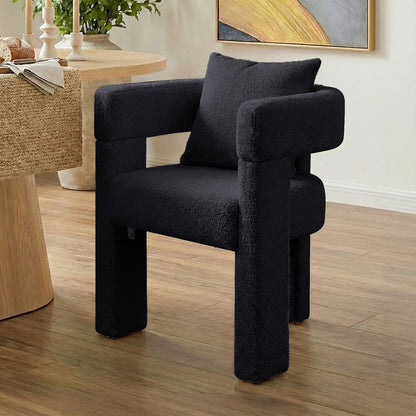 Utah Boucle Curved 3 Legged Accent Chair in Black
