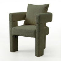 Utah Boucle Curved 3 Legged Accent Chair in Green, featuring textured olive boucle upholstery, curved back cushion, wide