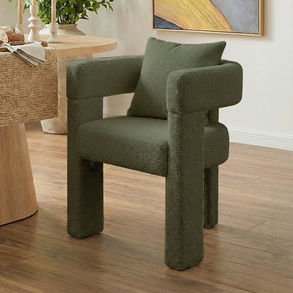 Utah Boucle Curved 3 Legged Accent Chair in Green