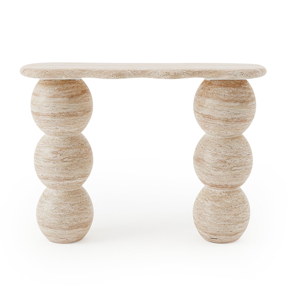 Modern sculptural stone console table on white background