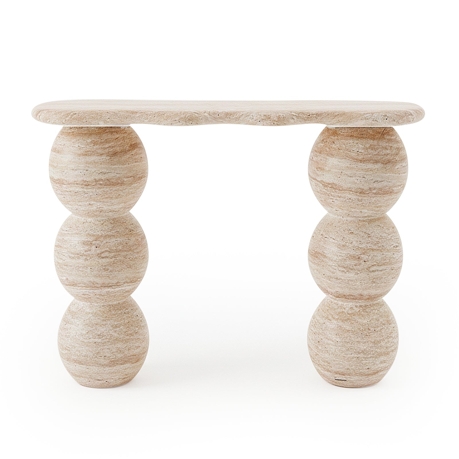 Modern sculptural stone console table on white background