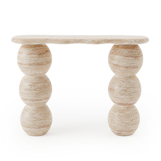 Modern sculptural stone console table on white background