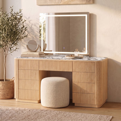 Valerie Vanity Table with Storage and LED Mirror in Natural