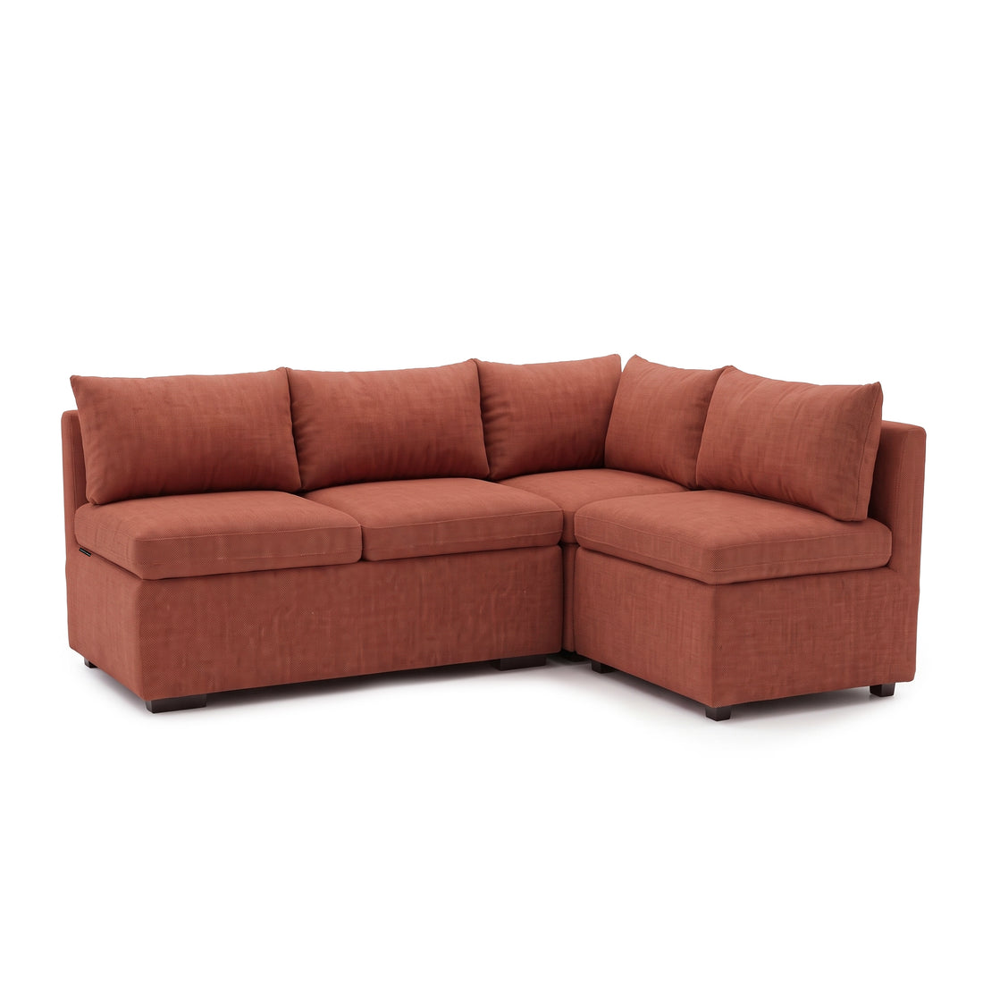 Terracotta L-shaped sectional sofa shown fully on a white background