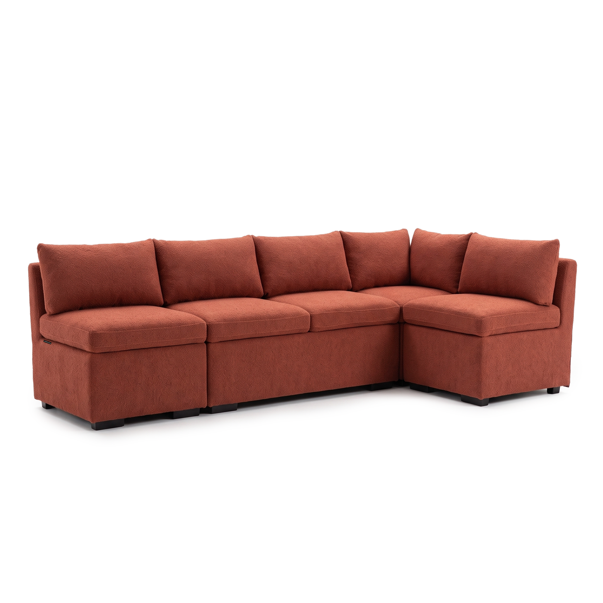 Rust terracotta L-shaped modular sectional sofa on a white background