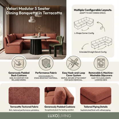Velari Modular 5 Seater Dining Banquette in Terracotta