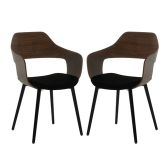 Winfield Curved Wooden Back Velvet Dining Chair Set of 2 features a sleek curved wooden back, black cushion, and elegant design, perfect for enhancing modern dining spaces with comfort and style.