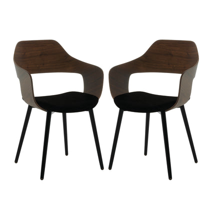 Winfield Curved Wooden Back Velvet Dining Chair Set of 2 features a sleek curved wooden back, black cushion, and elegant design, perfect for enhancing modern dining spaces with comfort and style.