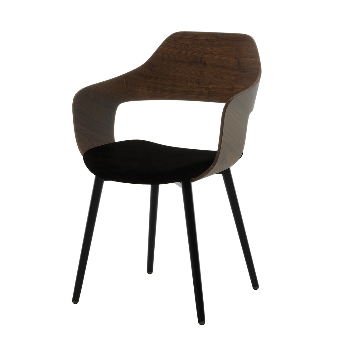 Winfield Curved Wooden Back Velvet Dining Chair Set of 2, showcasing a close-up of the chair's wooden backrest and plush velvet seat, highlighting its elegant design and craftsmanship.