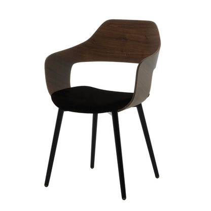 Winfield Curved Wooden Back Velvet Dining Chair Set of 2, showcasing a close-up of the chair's wooden backrest and plush velvet seat, highlighting its elegant design and craftsmanship.