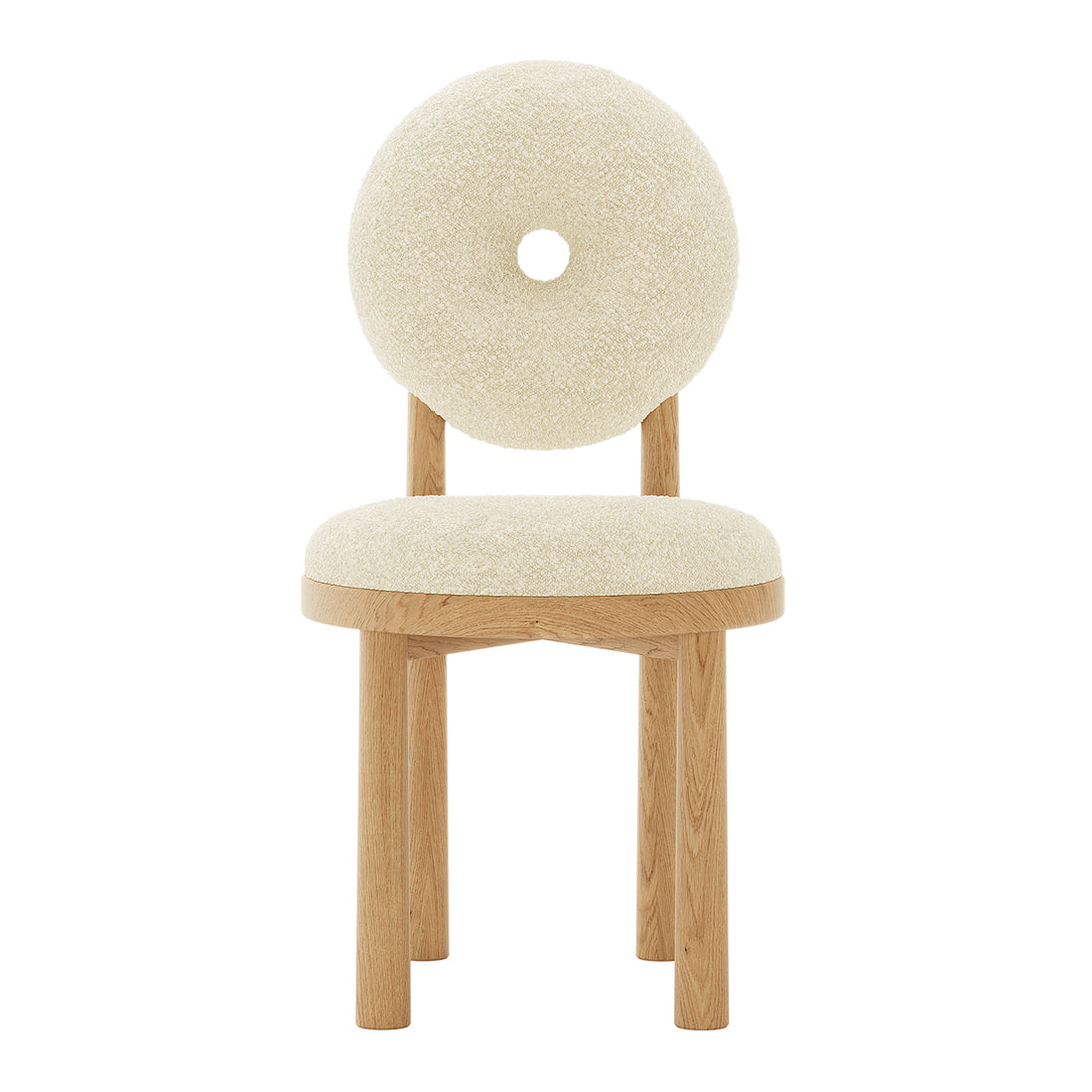 Wubin Boucle Solid Oak Round Dining Chair Set of 2 featuring a solid oak frame with plush boucle fabric upholstery, visible round shape, and elegant wood accents, ideal for modern dining spaces.