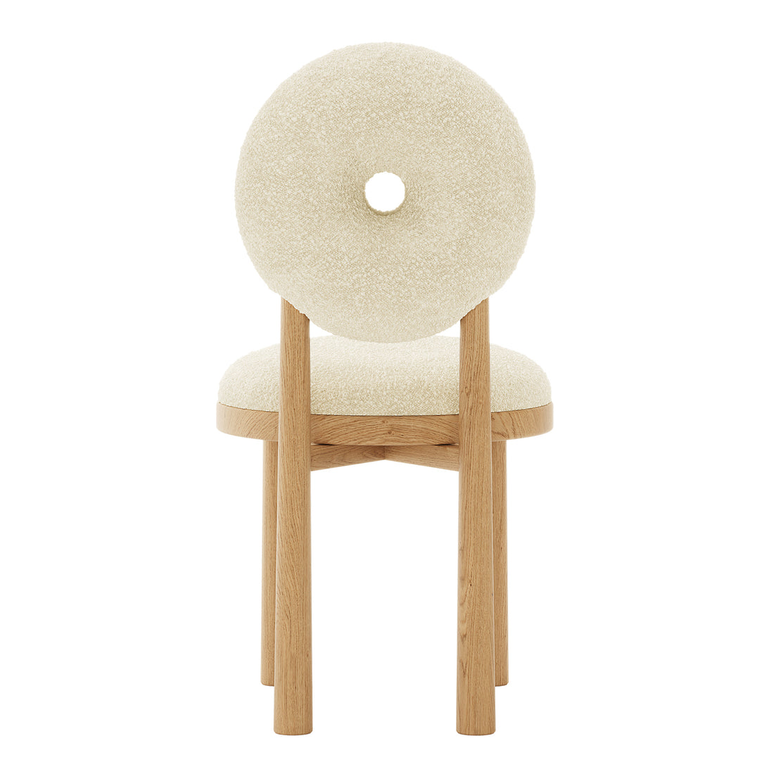 Wubin Boucle Solid Oak Round Dining Chair Beige Set of 2, featuring close-up views of a textured boucle fabric seat, solid oak frame, and elegant wood accents, showcasing modern design and craftsmanship.