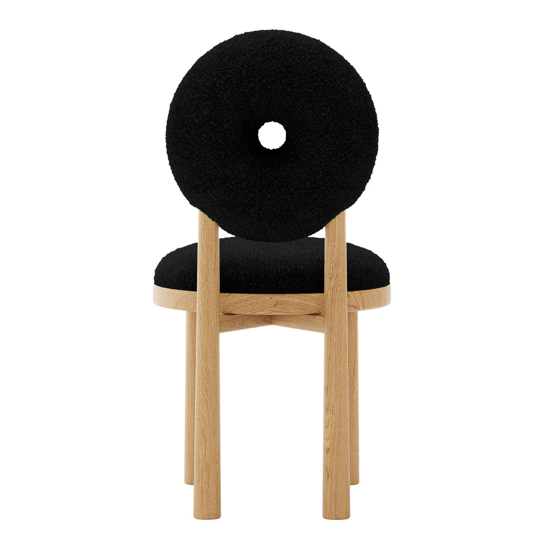 Wubin Boucle Solid Oak Round Dining Chair Black Set of 2 featuring black cushion, oak frame, and modern design, showcasing boucle fabric upholstery and elegant wood accents for a stylish dining room.