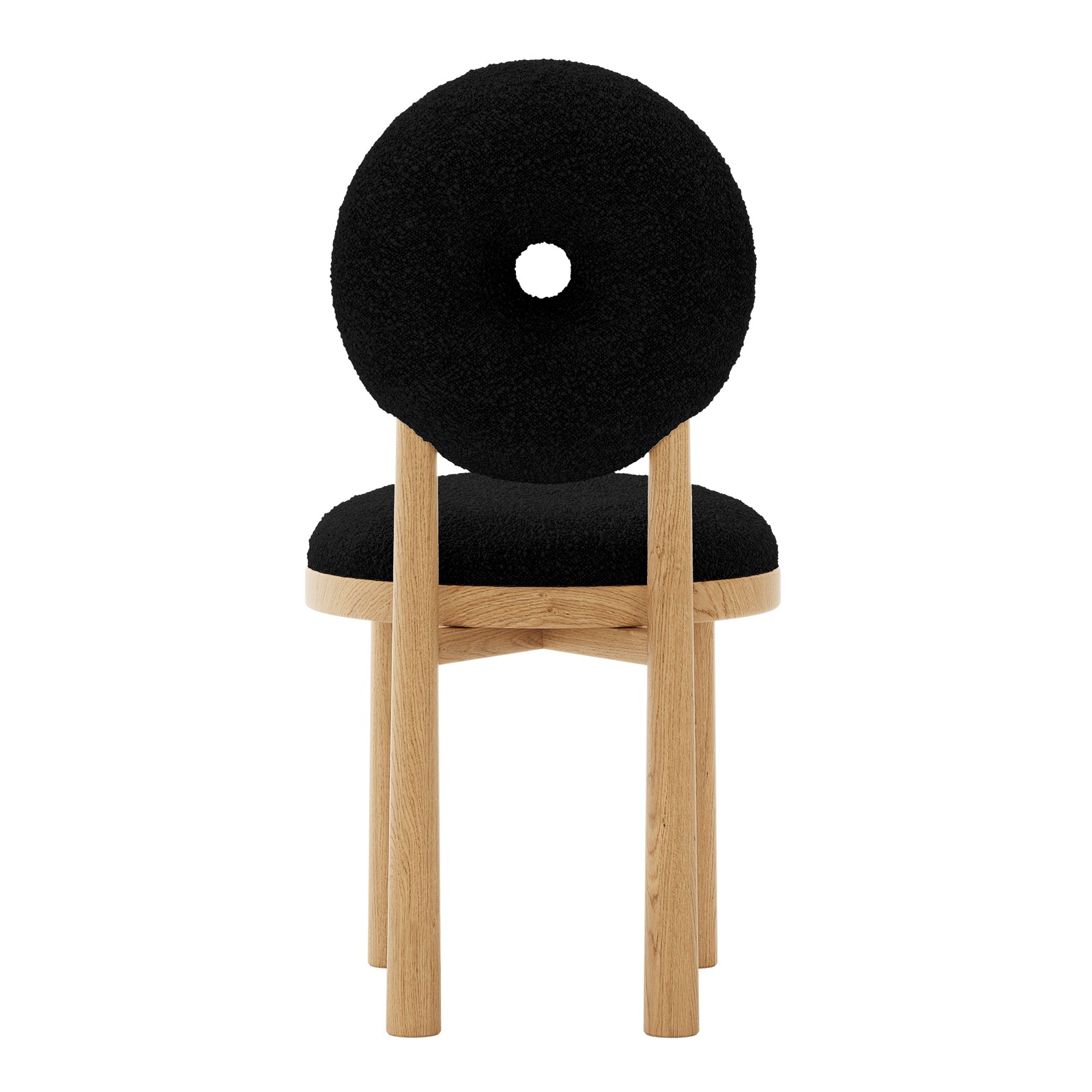 Wubin Boucle Solid Oak Round Dining Chair Black Set of 2 featuring black cushion, oak frame, and modern design, showcasing boucle fabric upholstery and elegant wood accents for a stylish dining room.