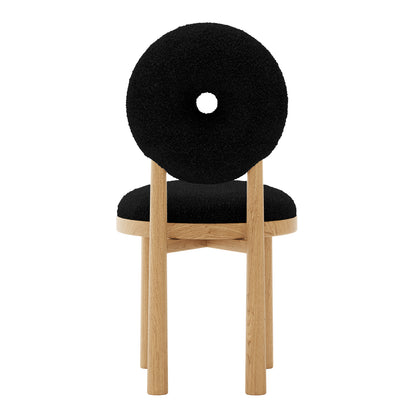 Wubin Boucle Solid Oak Round Dining Chair Black Set of 2 featuring black cushion, oak frame, and modern design, showcasing boucle fabric upholstery and elegant wood accents for a stylish dining room.