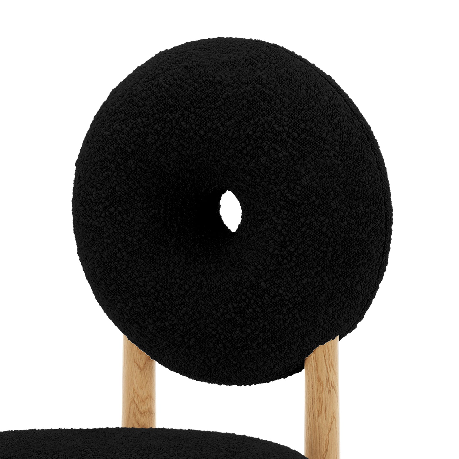 Wubin Boucle Solid Oak Round Dining Chair Black Set of 2, showcasing boucle fabric upholstery and solid oak frame with elegant wood accents, ideal for modern dining spaces.