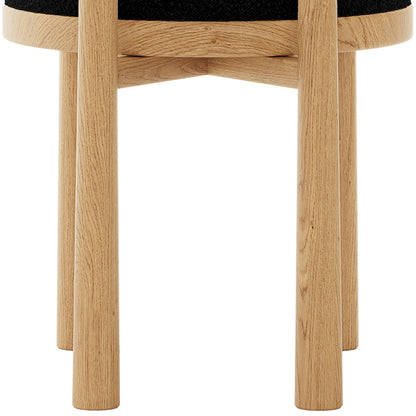 Wubin Boucle Solid Oak Round Dining Chair Black Set of 2, featuring a close-up of the sturdy oak frame and elegant wood accents, highlighting the chair's craftsmanship and material quality.