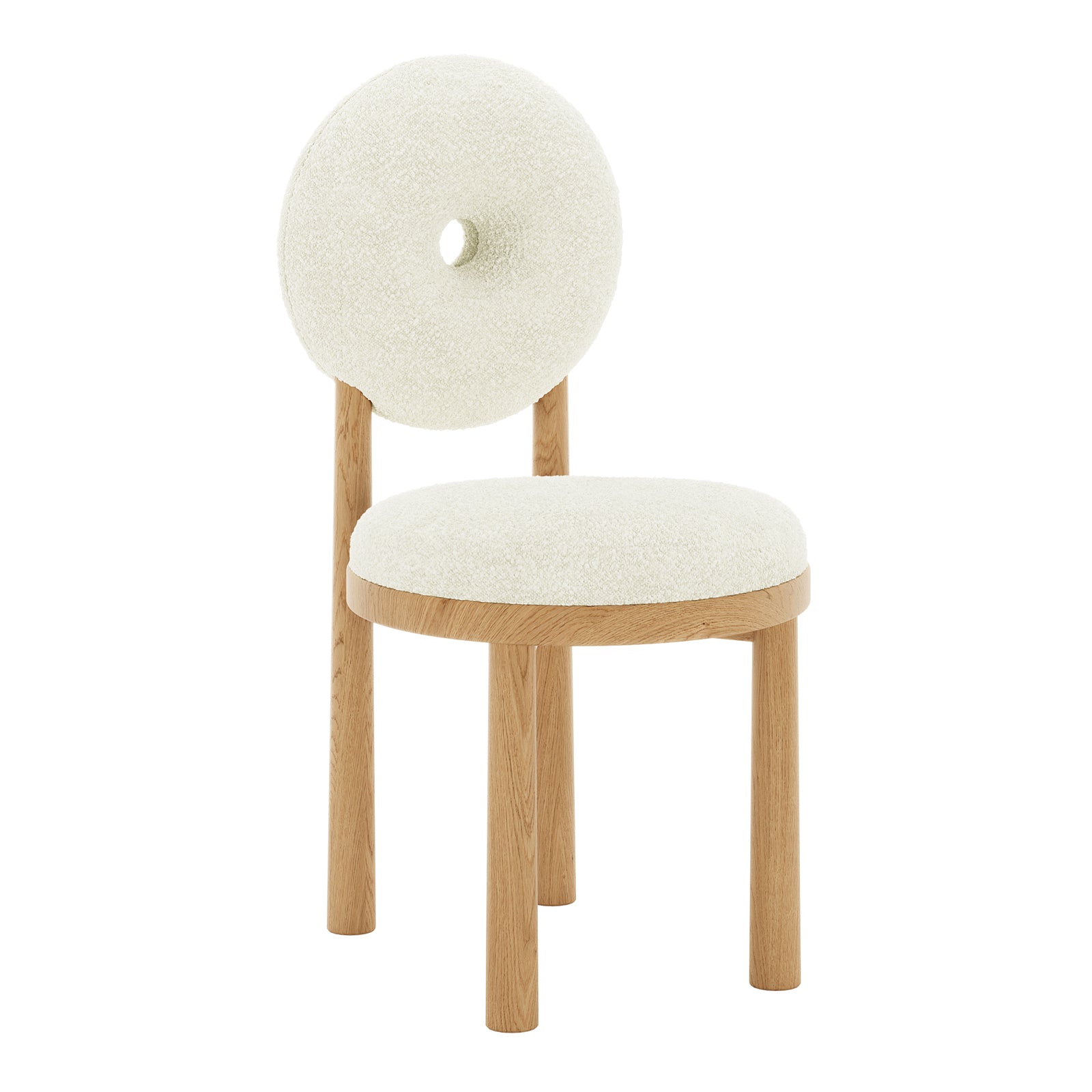 Wubin Boucle Solid Oak Round Dining Chair Cream White Set of 2, featuring a boucle fabric seat, solid oak frame, and round design, highlighting comfort and modern elegance for dining spaces.