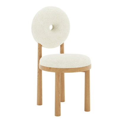 Wubin Boucle Solid Oak Round Dining Chair Cream White Set of 2, featuring a boucle fabric seat, solid oak frame, and round design, highlighting comfort and modern elegance for dining spaces.