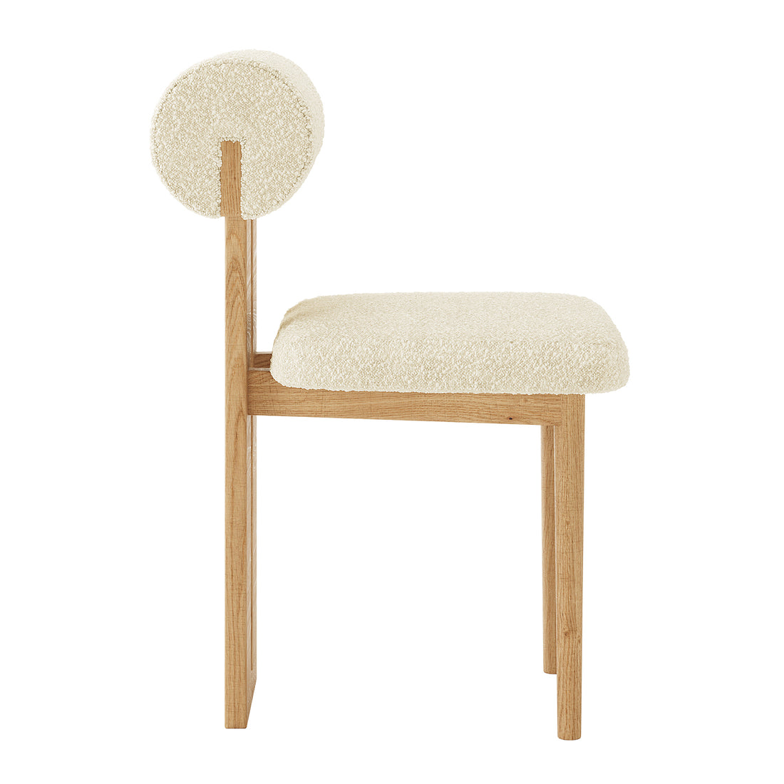 Wylie Boucle Oak Dining Chair Set features plush upholstery and solid oak frame, showcasing exquisite craftsmanship and comfort in a modern design.