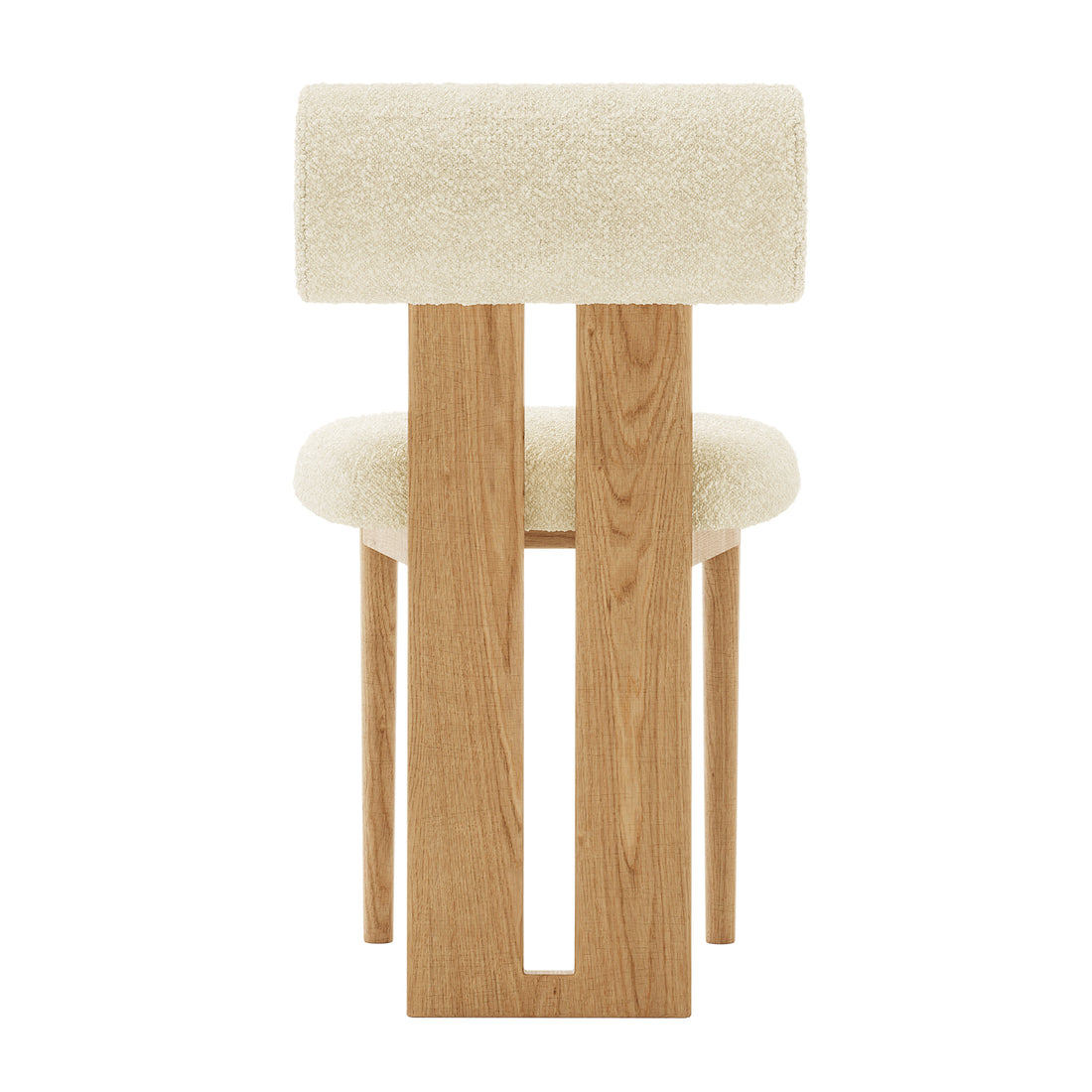 Wylie Boucle Oak Dining Chair Set highlighting plush boucle upholstery, solid oak frame, and elegant wood accents, ideal for adding comfort and style to dining spaces.