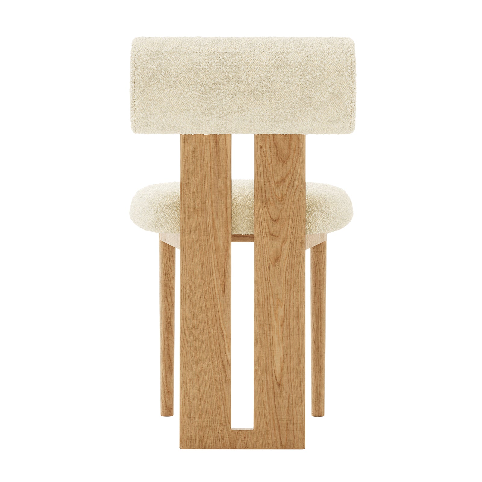 Wylie Boucle Oak Dining Chair Set highlighting plush boucle upholstery, solid oak frame, and elegant wood accents, ideal for adding comfort and style to dining spaces.