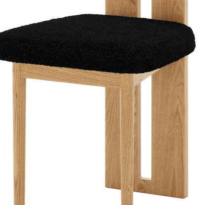 Wylie Boucle Oak Dining Chair Black Set of Two, featuring plush cushions and a sturdy wooden frame, designed for stylish, comfortable dining.
