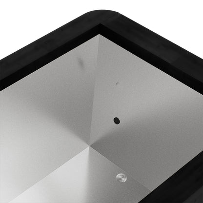 Lambert 2-Person 1HP Chiller Ice Bath in Black features a square metal basin within a black frame, displaying sloping walls meeting at a central drain, ideal for cold and heat therapy.