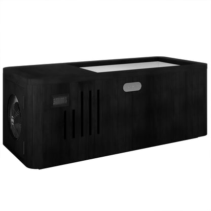 Lambert 2-Person 1HP Chiller Ice Bath features a sleek black-wood-panel exterior, recessed basin, built-in control panel, and ventilation slots, offering a stylish and functional recovery experience.