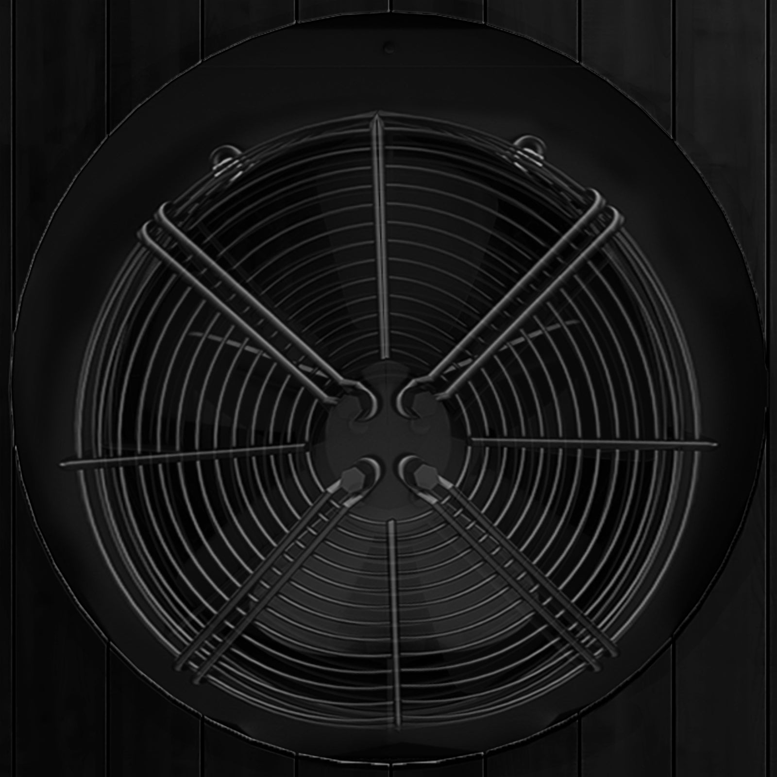 Top-down view of the Lambert 2-Person 1HP Chiller Ice Bath in Black, featuring a large circular fan with a protective concentric-ring metal grille, part of its powerful cooling system.