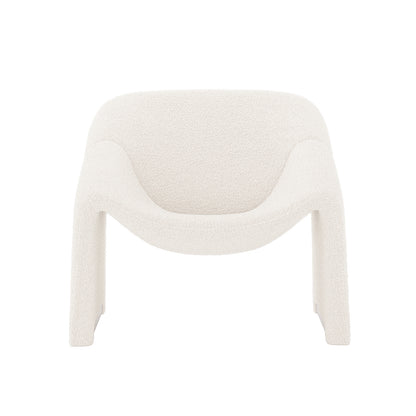 Aaralyn Bouclé Accent Chair with curved ergonomic design, featuring soft textured fabric and sturdy wooden legs, ideal for living rooms, bedrooms, or home offices, offering both luxury and comfort.