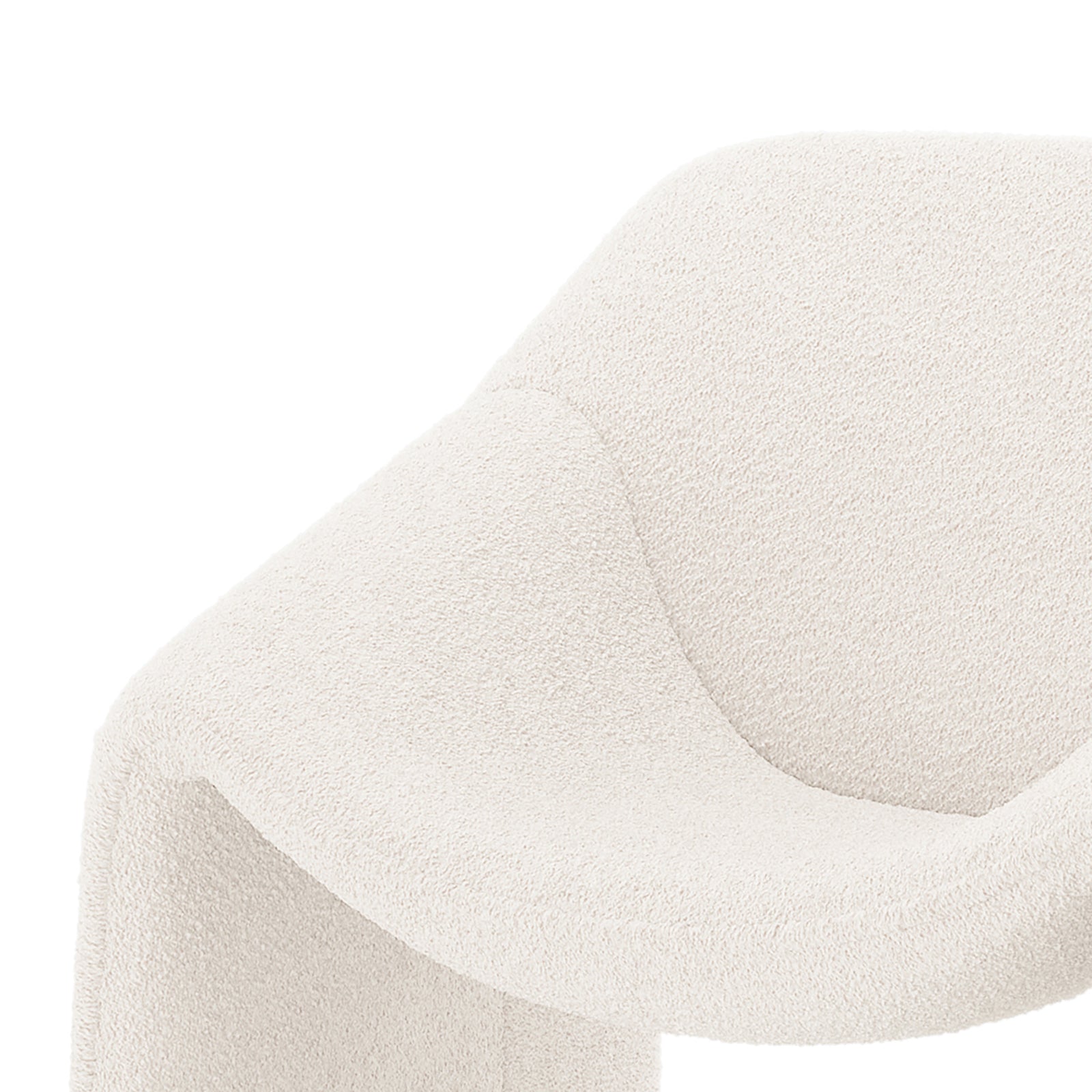 Close-up of the Aaralyn Bouclé Accent Chair highlighting its textured bouclé fabric and ergonomic curved design, showcasing plush high-density foam cushioning and solid wood frame for stylish comfort and durability.