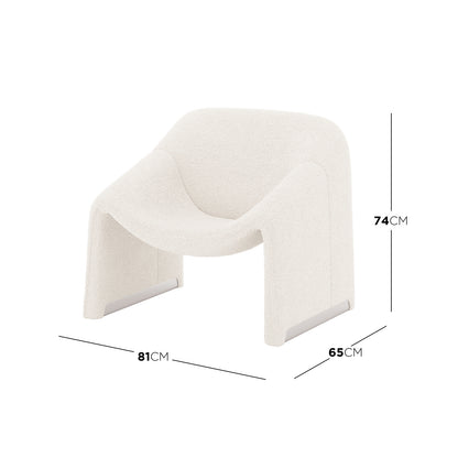 Aaralyn Bouclé Accent Chair with sleek metal legs, featuring a curved ergonomic design and plush high-density foam cushioning, ideal for adding luxury and comfort to any space.