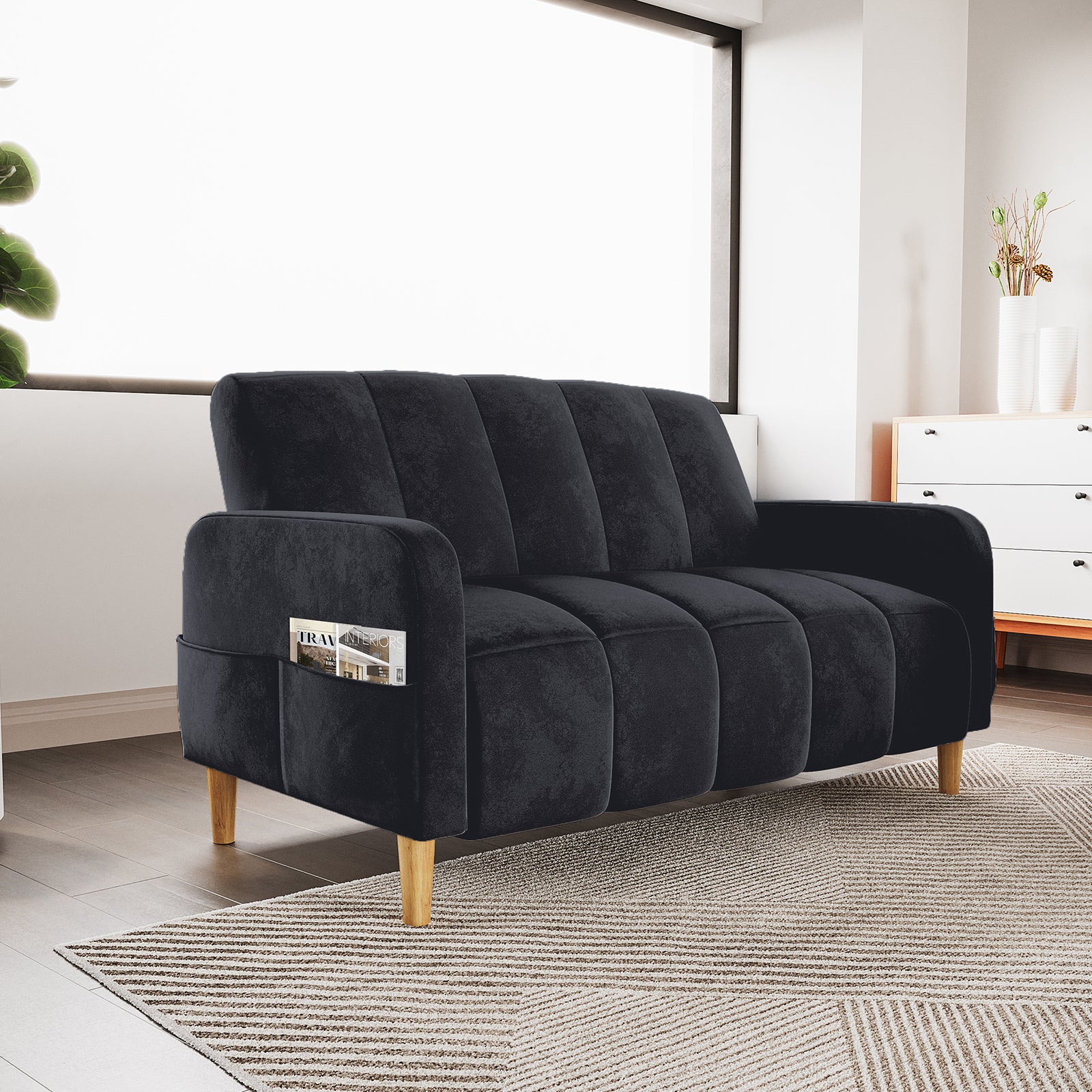Anica Seater Velvet Fabric Sofa Bed in Black – Luxo Living