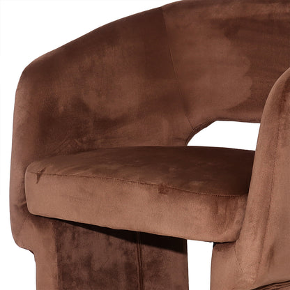Avela Velvet Fabric Curved Accent Armchair in Mocha Mousse featuring plush velvet upholstery, a curved back, and padded seat, designed for comfort and style with sleek, modern lines and ergonomic support.