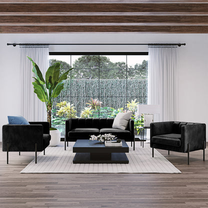 Avian Accent Chair w/ Steel Legs 1 + 2Seater Set - Black-Lifestyle