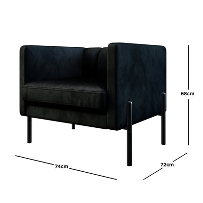 Avian Accent Chair w/ Steel Legs 1 + 2Seater Set - Black