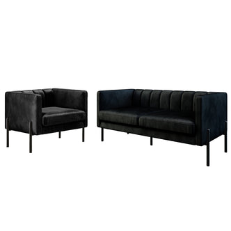 Avian Accent Chair w/ Steel Legs 1 + 2Seater Set - Black