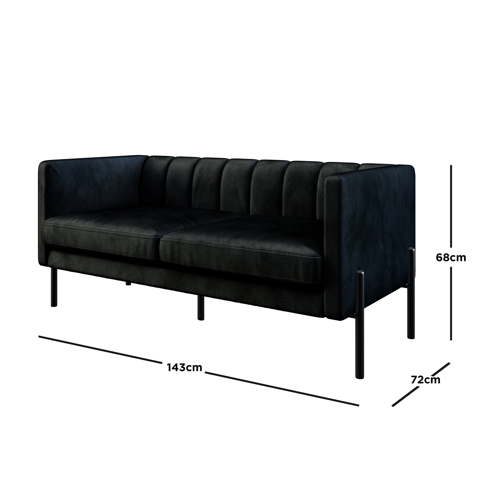 Avian 2 Seater Velvet Sofa with Steel Legs - Black