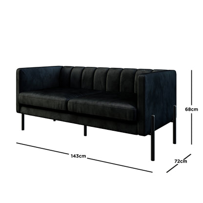 Avian 2 Seater Velvet Sofa with Steel Legs - Black