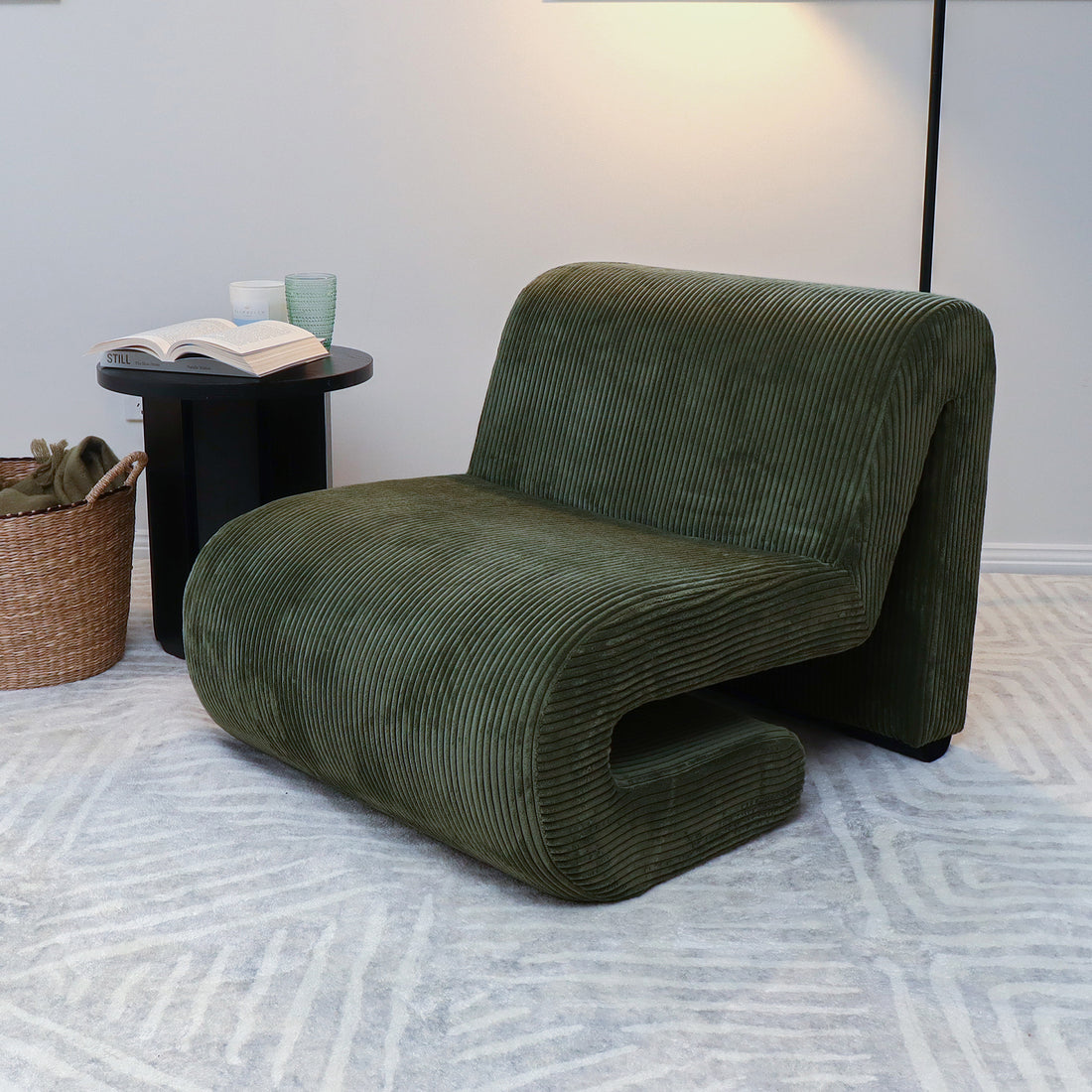 Bengtaz Corduroy Armless Curved Accent Chair - Dark Green - Lifestyle